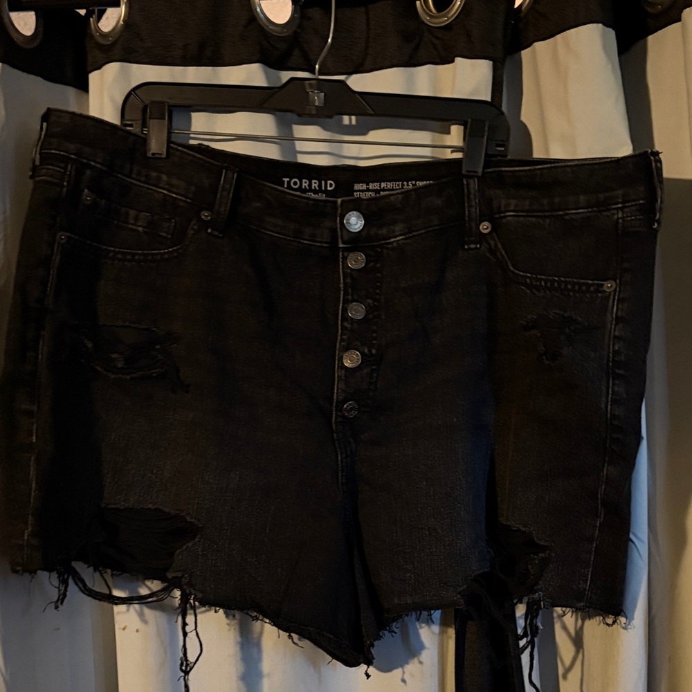torrid Black Distressed Button-Front High-Rise Jean Shorts